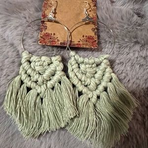 Macrame Earrings- Mint Green and Silver